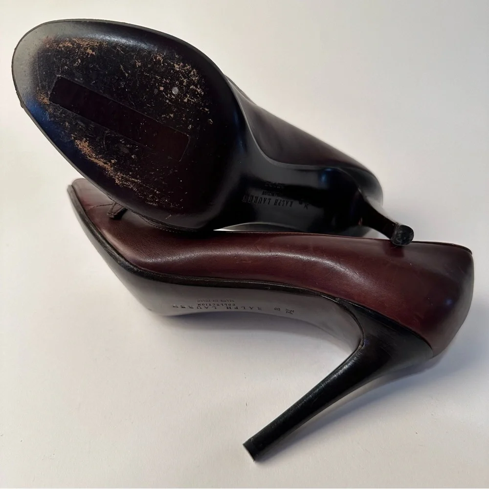 Ralph Lauren Purple Label Brown Peep Toe Heels - Picture 7 of 8